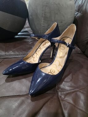 Sam Edelman Navy Patent Mary Jane Pointed Heels